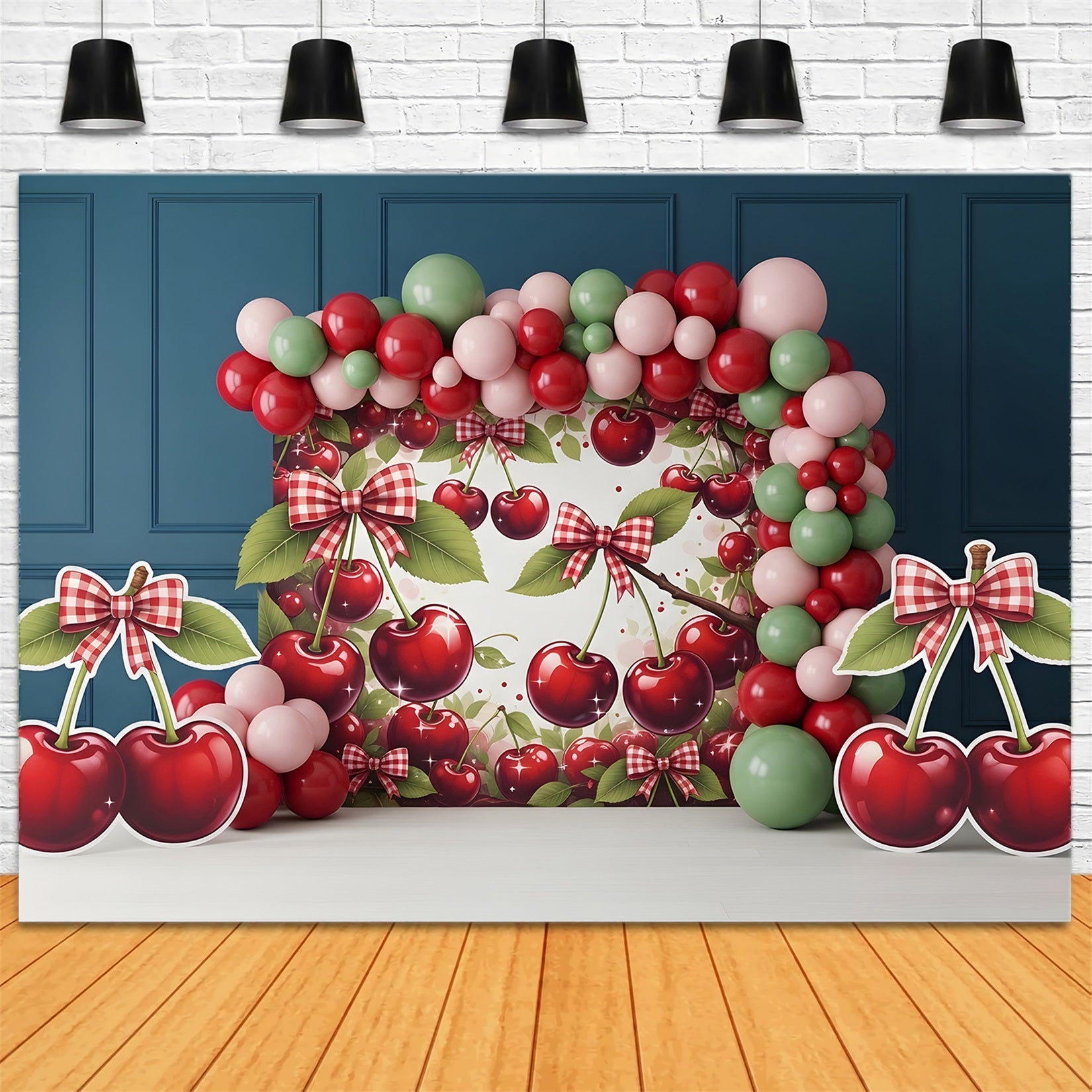 Newborn Photography Backdrop Cherry Bow Balloon Arch Kids Backdrops UK CEM65-5