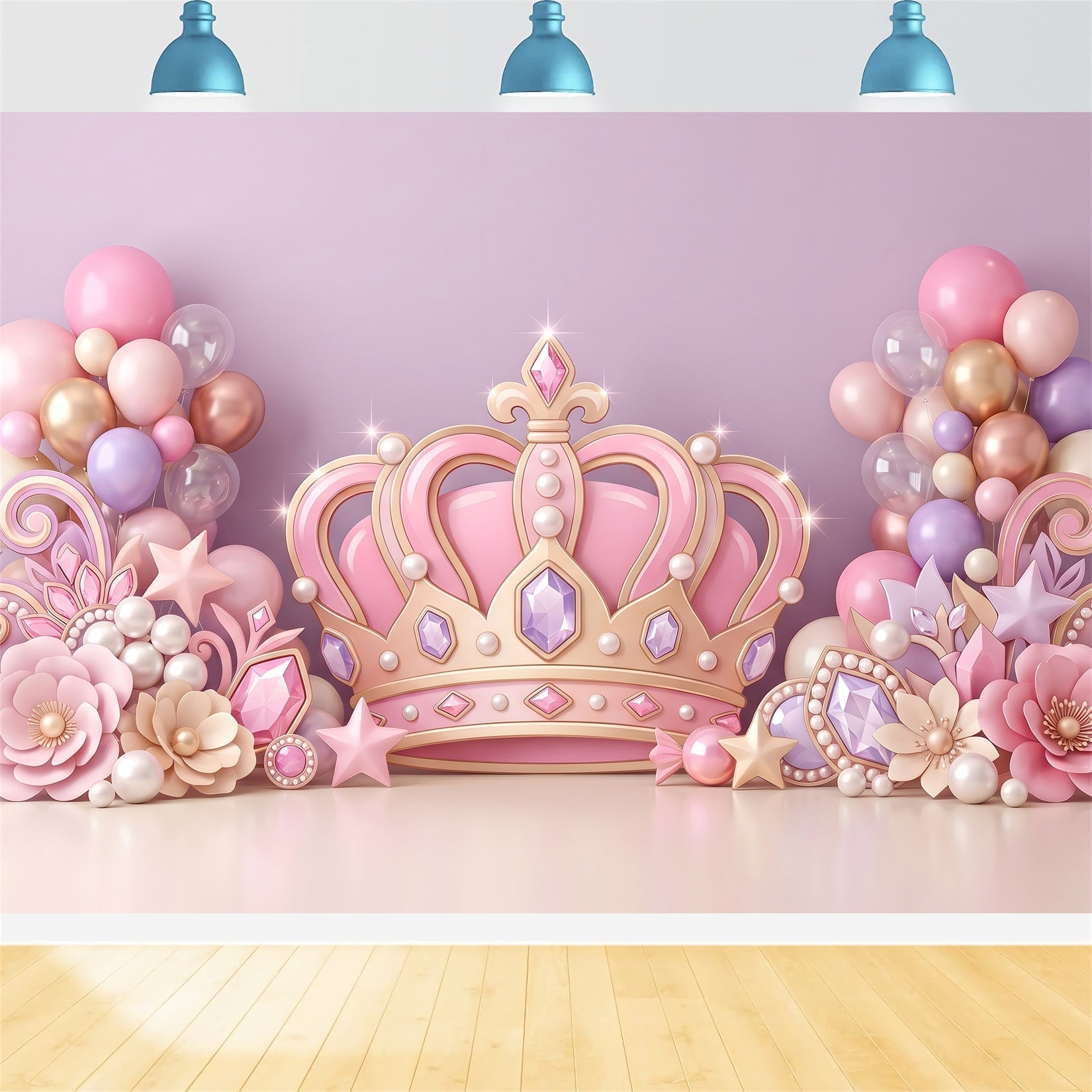 Kids Backdrops Pink Princess Crown Jewel Balloons Childrens Photo Backdrops UK CEM65-54