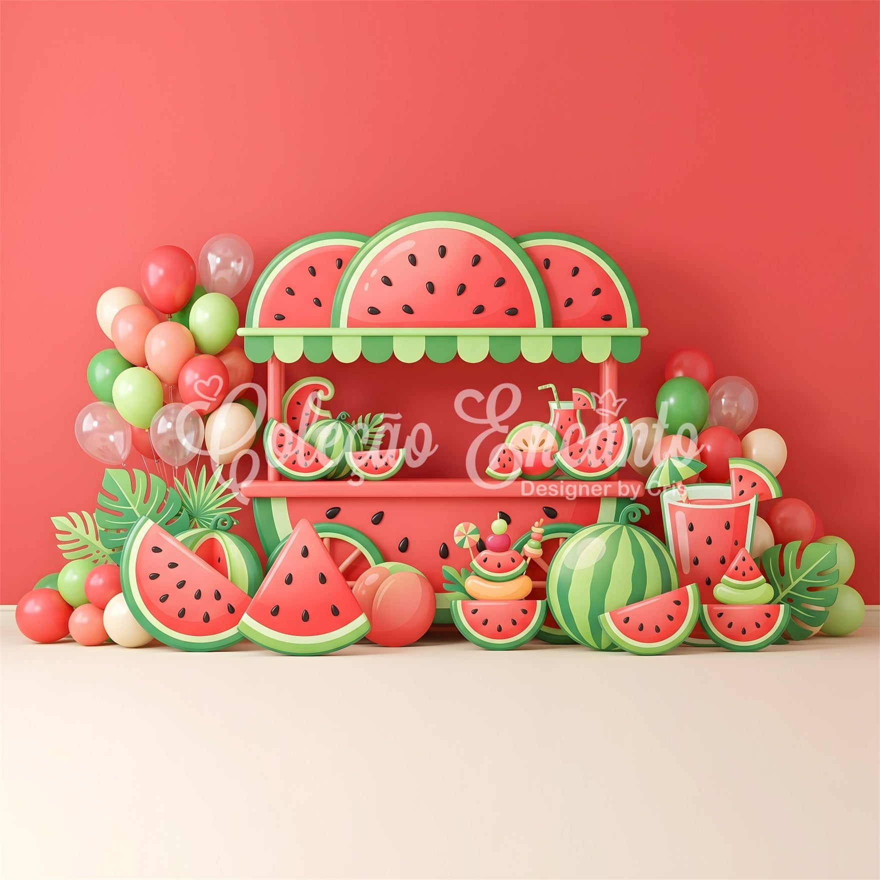 Kids Photo Backdrop Watermelon Cart Summer Balloon Childrens Backdrops UK CEM65-58