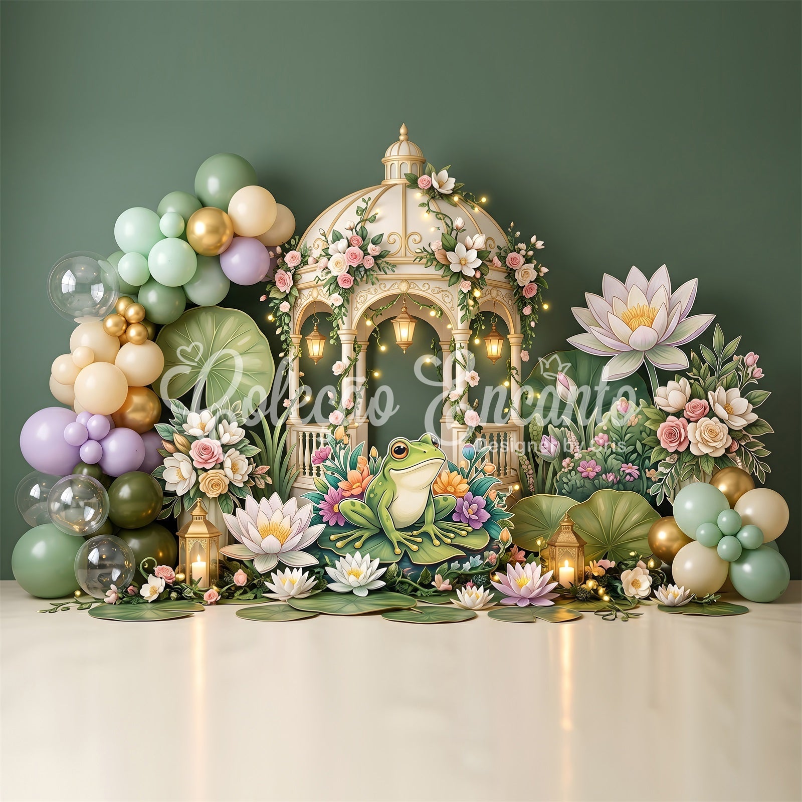 Newborn Backdrops Frog Lily Pond Gazebo Garden Backdrops for Kids Party UK CEM65-59