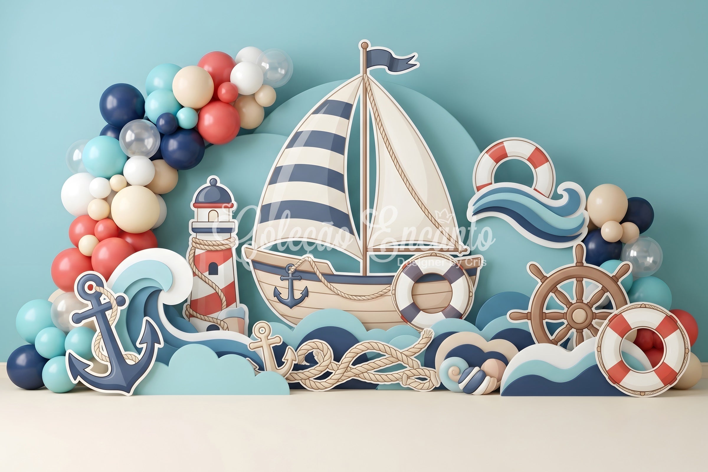 Newborn Photography Backdrop Nautical Sailboat Anchor Balloon Children Backdrops UK CEM65-60