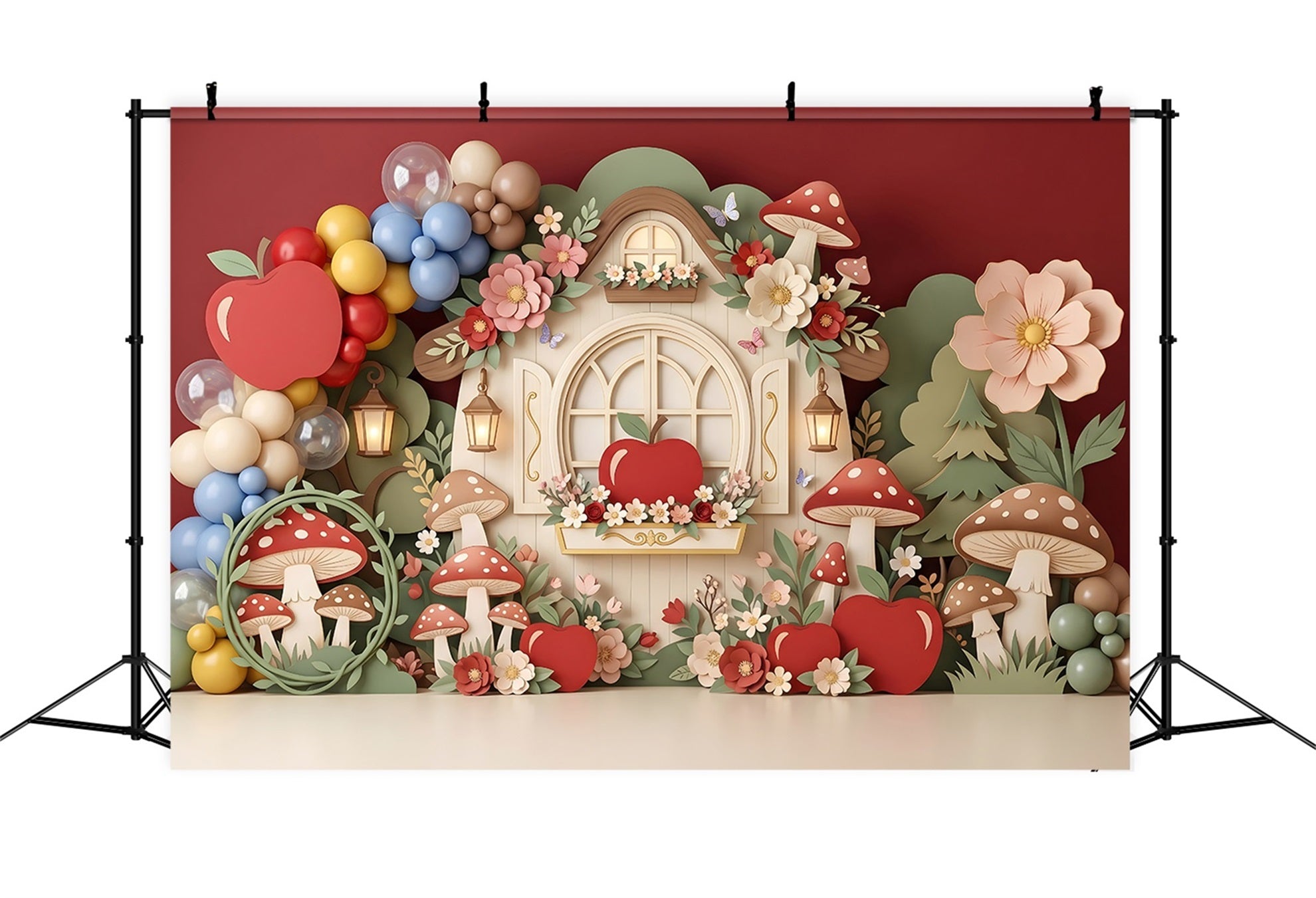 Kids Backdrops Apple Mushroom Cottage Balloon Garden Newborn Photography Fabric Backdrops UK CEM65-61