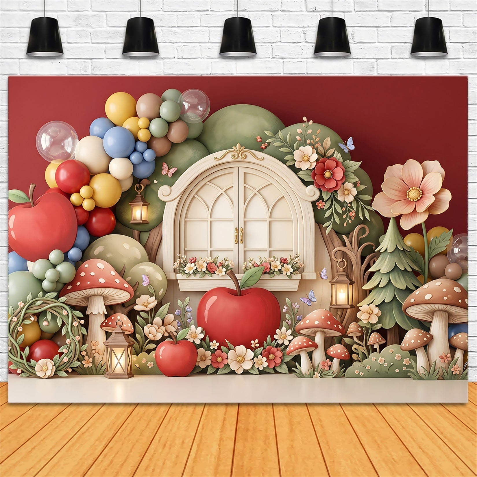 Newborn Backdrop Apple Mushroom Window Lantern Garden Children's Backdrop UK CEM65-62