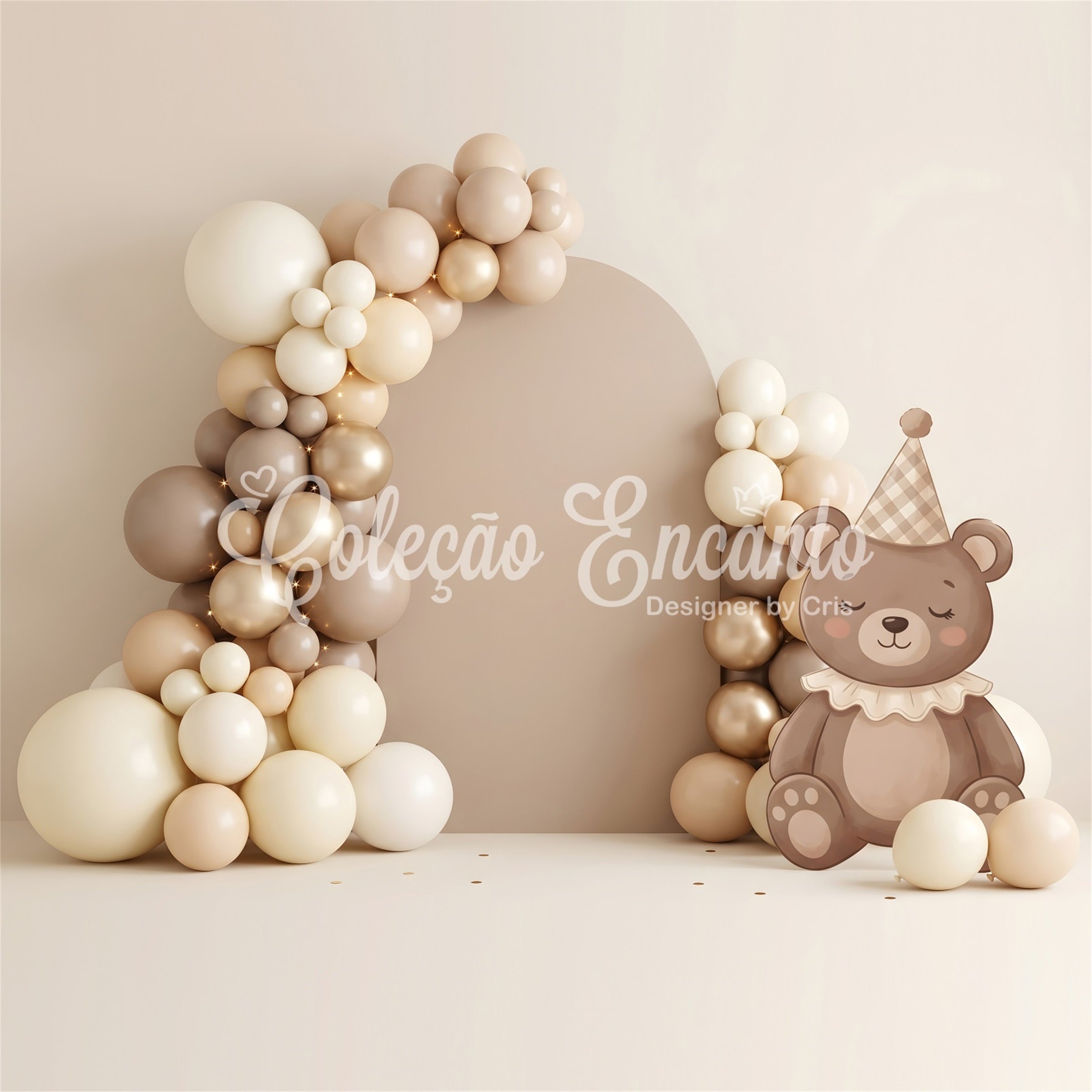 Newborn Photo Backdrop Neutral Teddy Balloon Arch Decor Children Backdrop UK CEM65-64