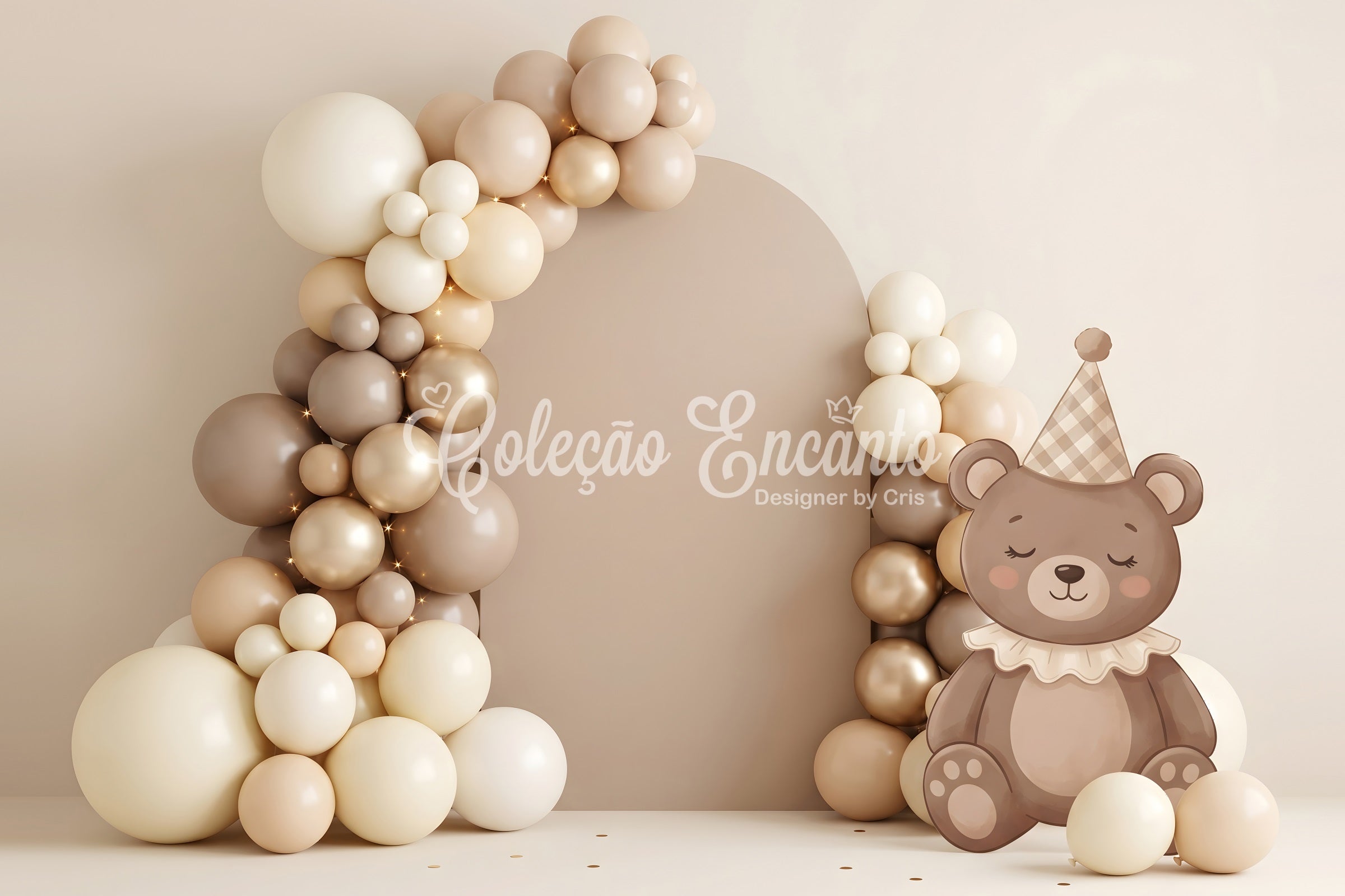 Newborn Photo Backdrop Neutral Teddy Balloon Arch Decor Children Backdrop UK CEM65-64