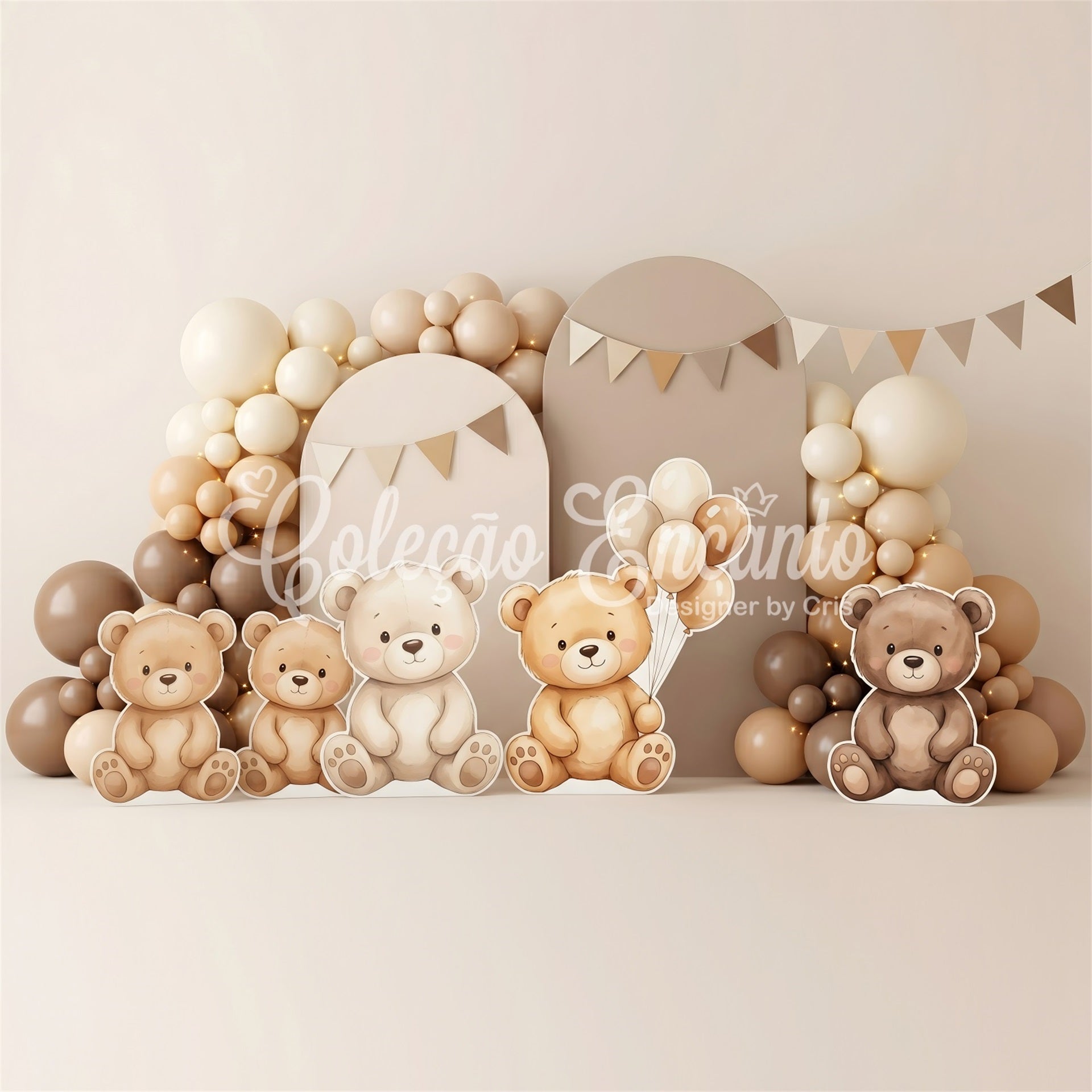 Photography Backdrops for Kids Neutral Teddy Bear Balloon Arch Childrens Backdrops UK CEM65-65