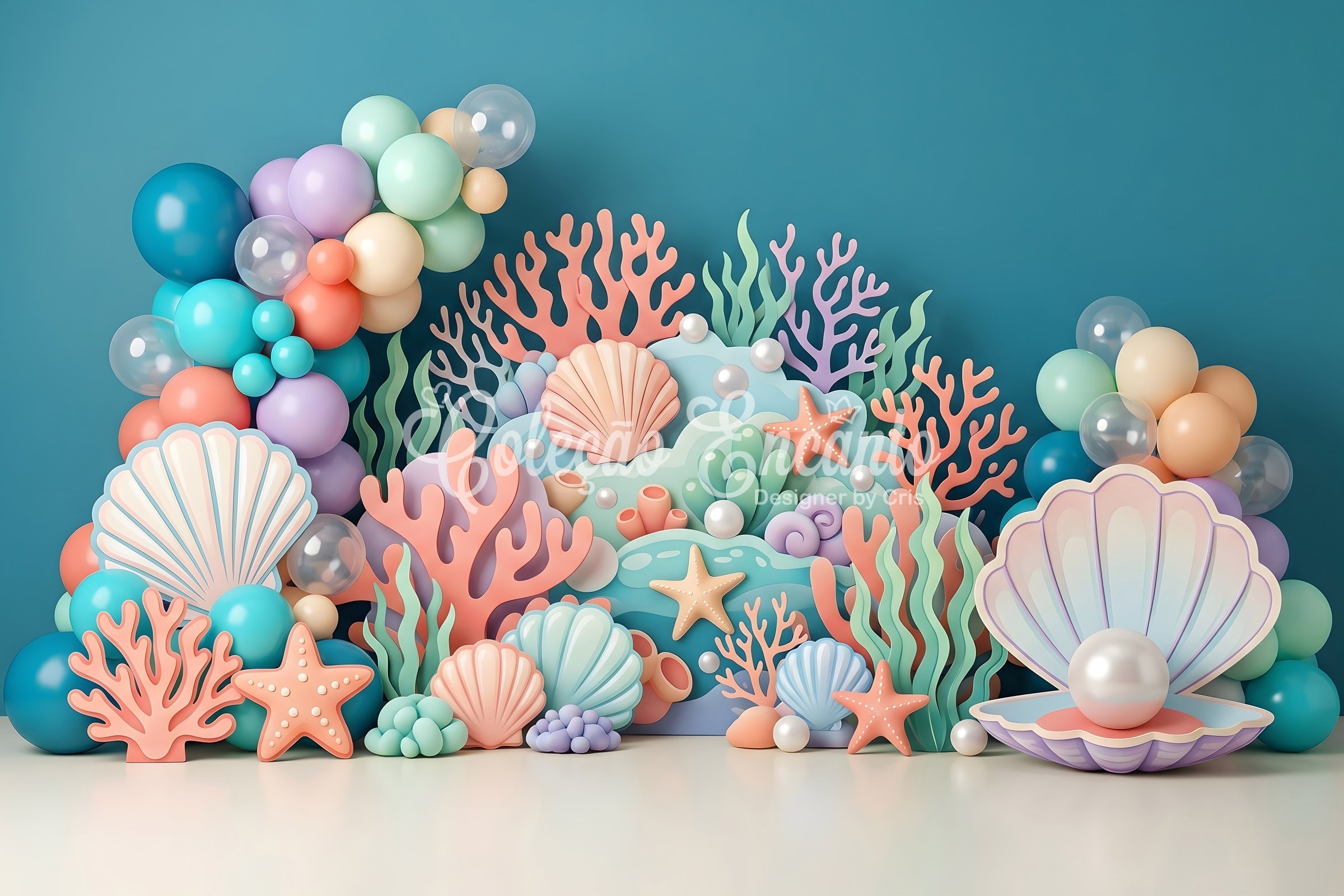 Newborn Backdrop Fabric Pastel Seashell Coral Balloon Photography Backdrops for Children UK CEM65-66