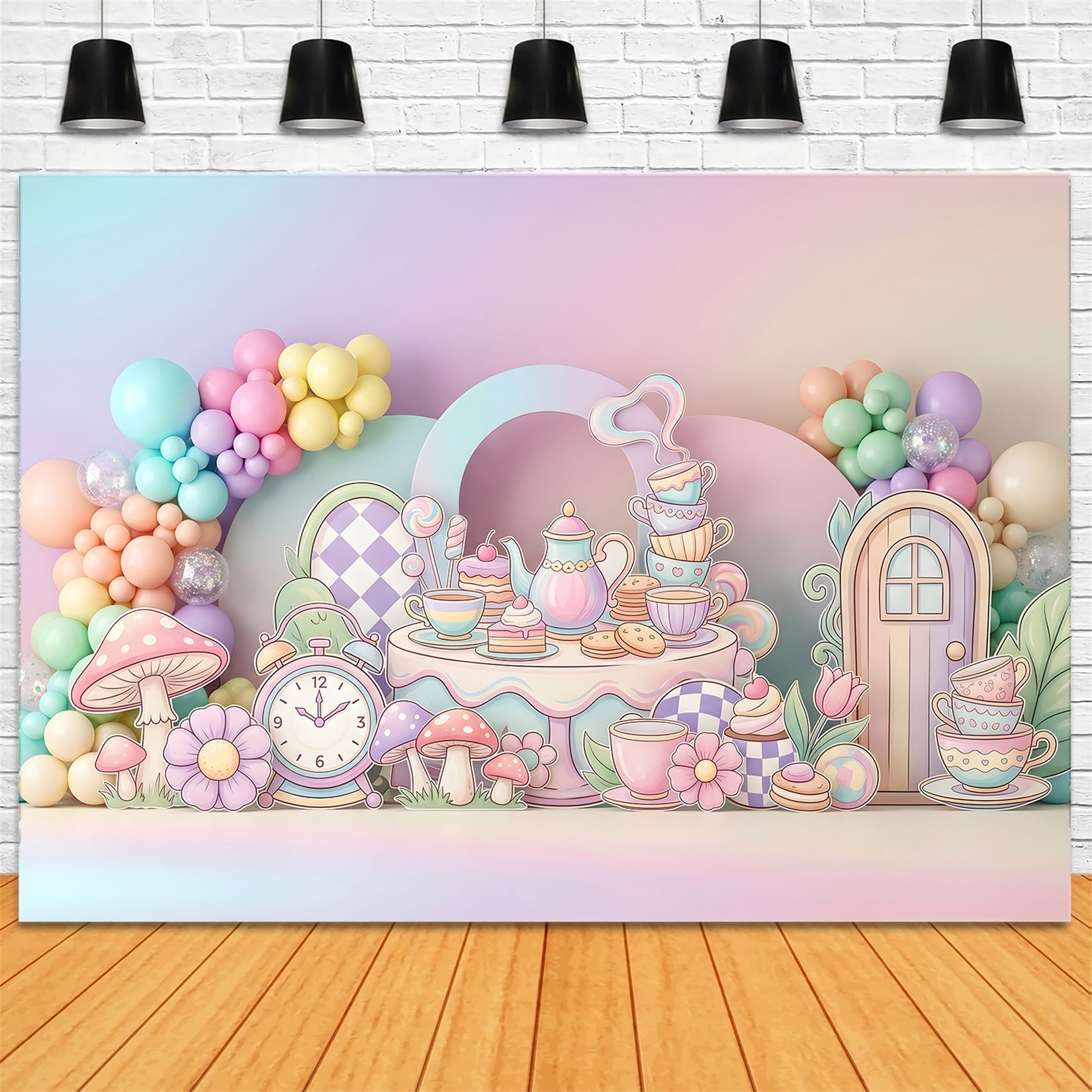 Newborn Photo Backdrops Pastel Tea Party Mushroom Garden Child Backdrop UK CEM65-68
