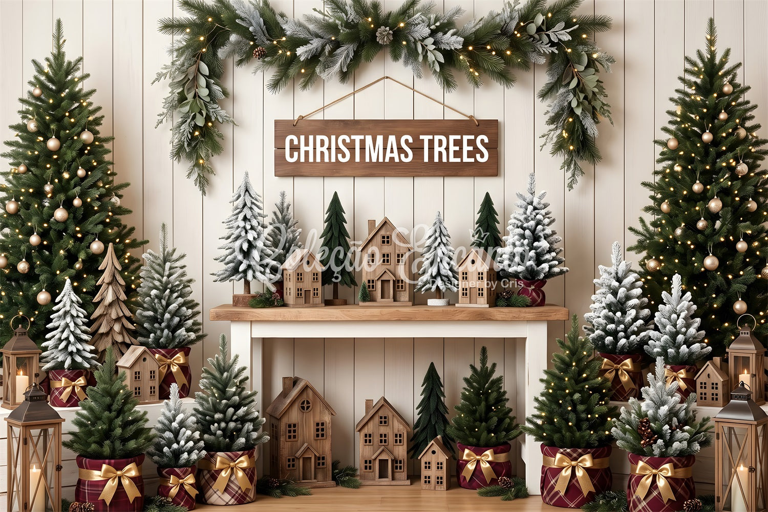 High Resolution Christmas Backdrop Rustic Evergreen Market Christmas Backdrop UK CEM65-79