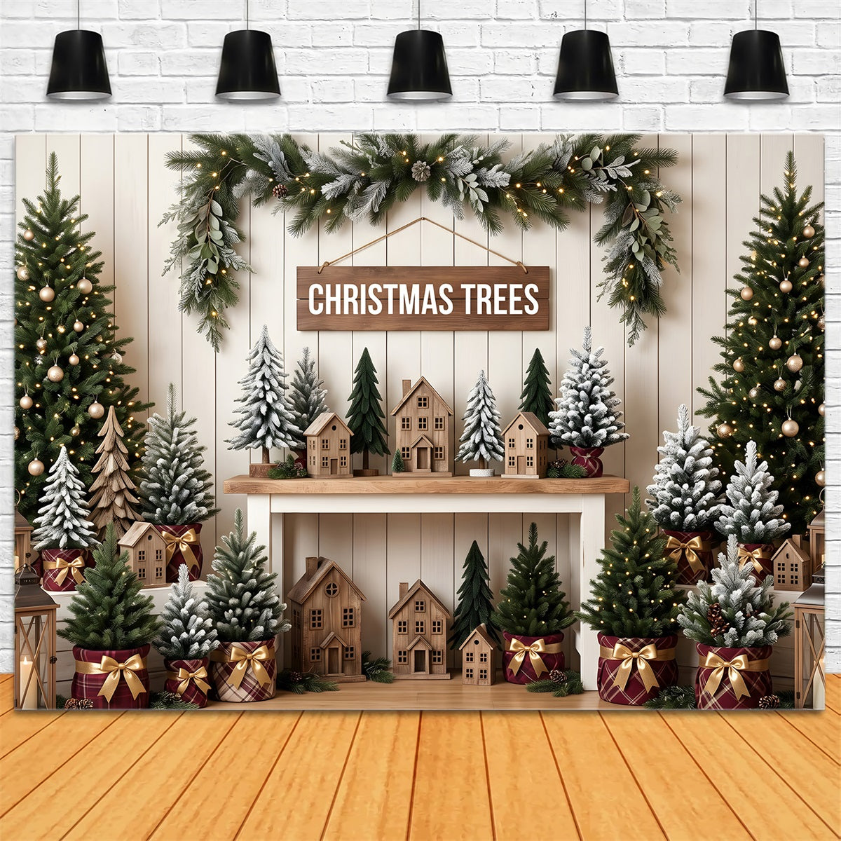 High Resolution Christmas Backdrop Rustic Evergreen Market Christmas Backdrop UK CEM65-79