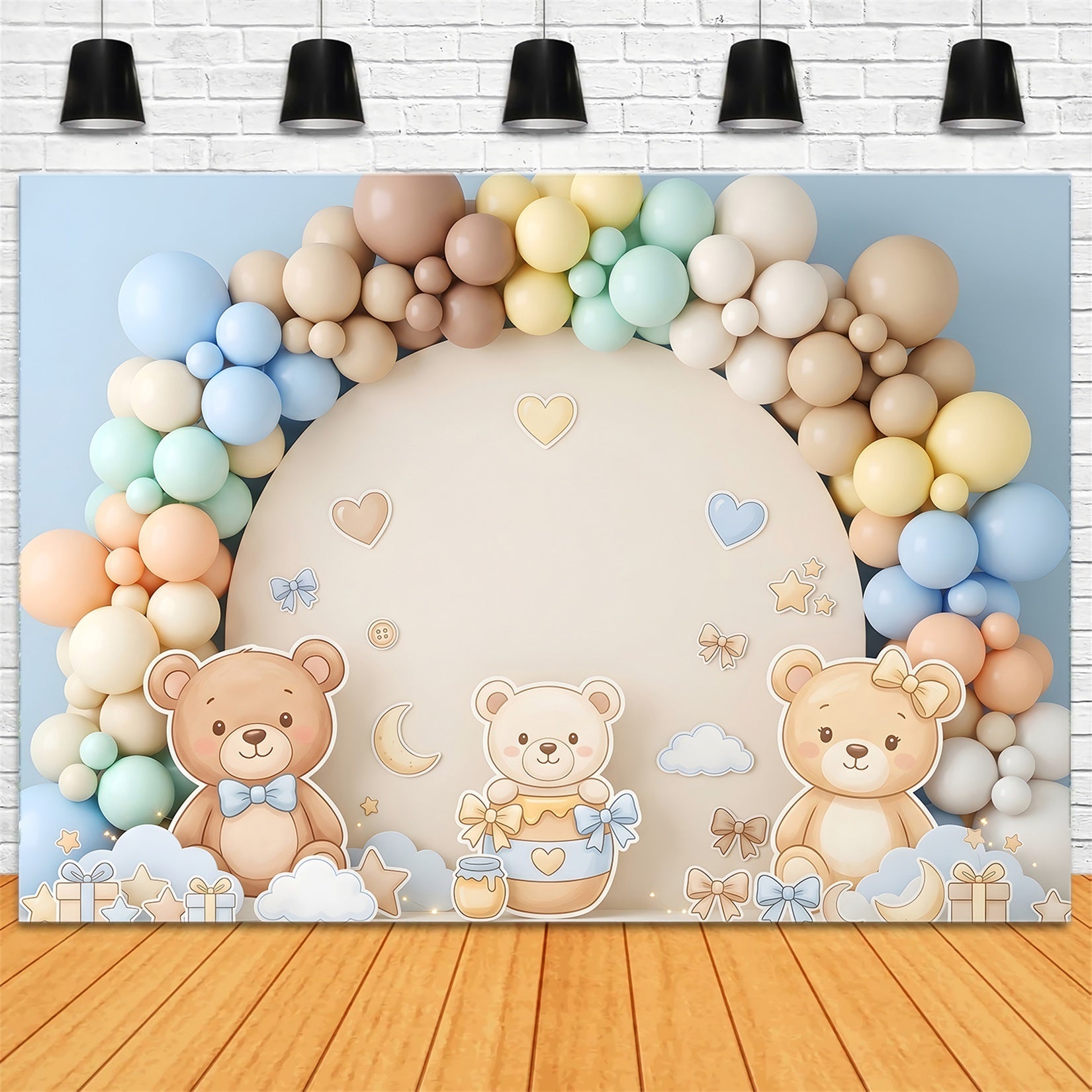 Backdrops for Newborn Photography Pastel Teddy Bear Balloon Arch Backdrops for Kids UK CEM65-8