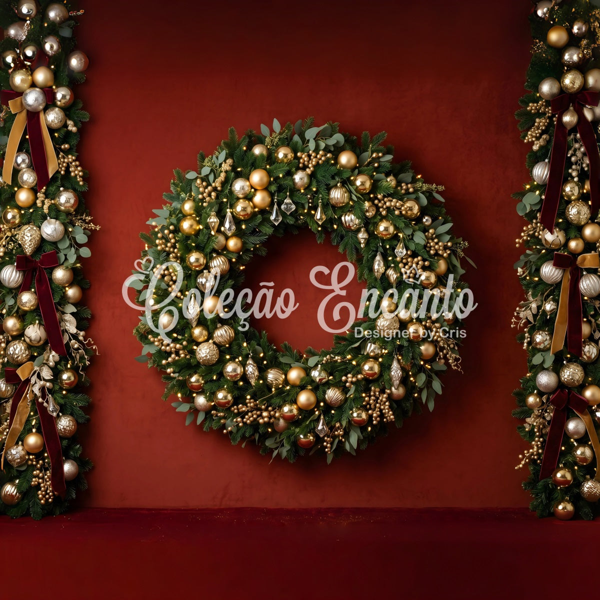 Christmas Photography Backdrop Golden Ornament Wreath Garland Christmas Photo Backdrops UK CEM65-83