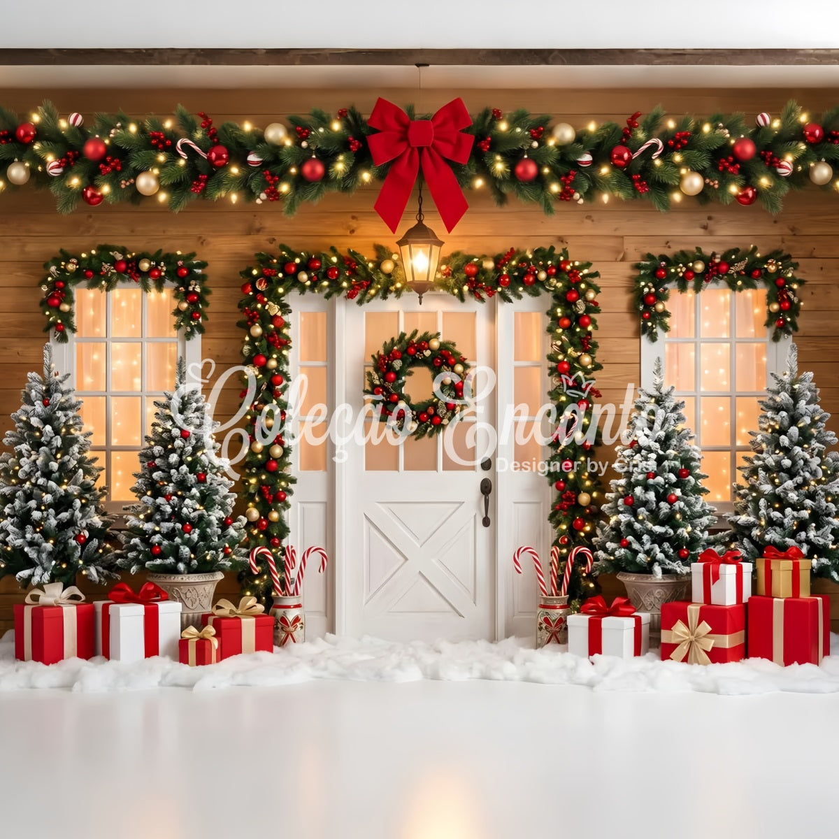 Christmas Photo Backdrop Ideas Red Bow Door Garland Gifts Christmas Backdrop Ideas UK CEM65-90
