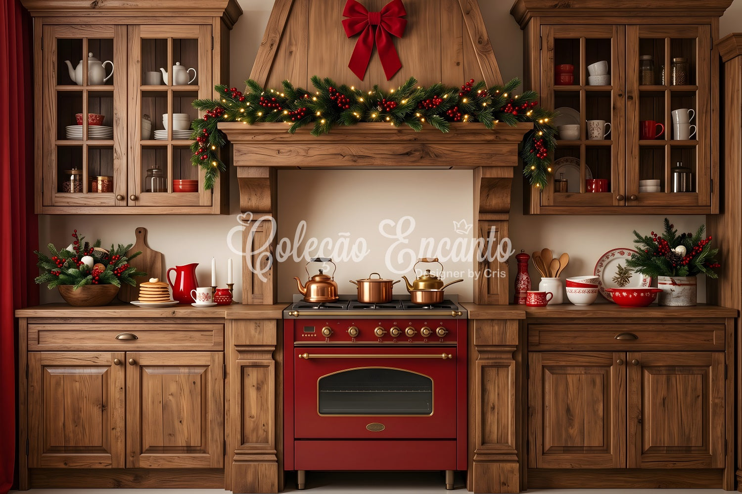 Christmas Kitchen Backdrop Rustic Holiday Pine Garland Christmas Photography Backdrops UK CEM65-96