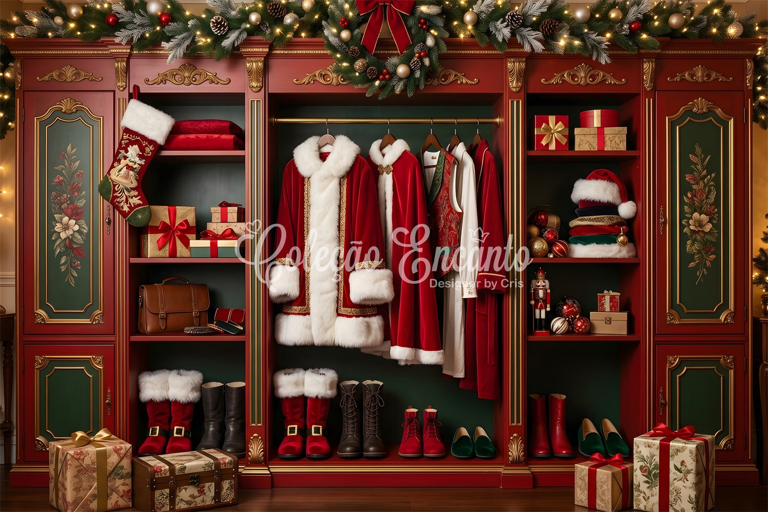 Vintage Christmas Backdrop Santa Wardrobe Holiday Closet Gifts Christmas Picture Backdrop UK CEM65-98