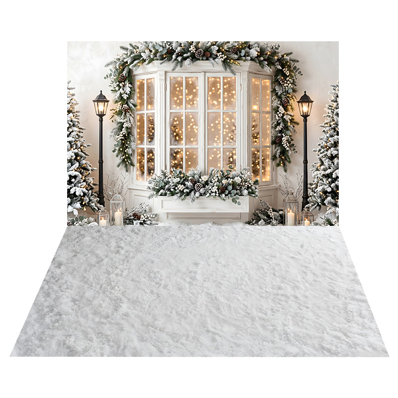 Snowy White Bay Window Backdrop+White Textured Snow Floor Backdrop UK CEMCBS65-14
