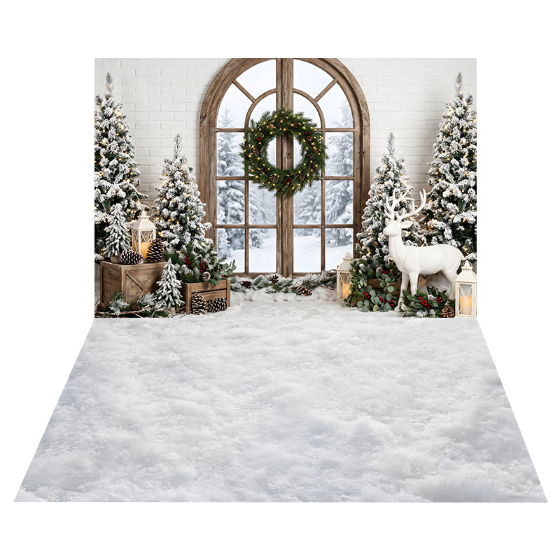 Snowy Arched Window Backdrop+White Snowy Surface Floor Backdrop UK CEMCBS65-3