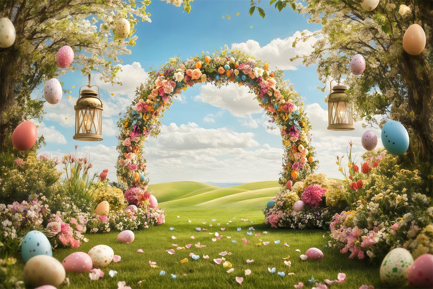 Backdrop For Easter Floral Archway Meadow Backdrop UK CJJ-165