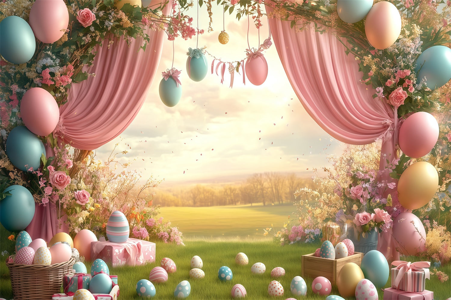 Easter Egg Backdrops Floral Egg Wonderland Backdrop UK CJJ-166