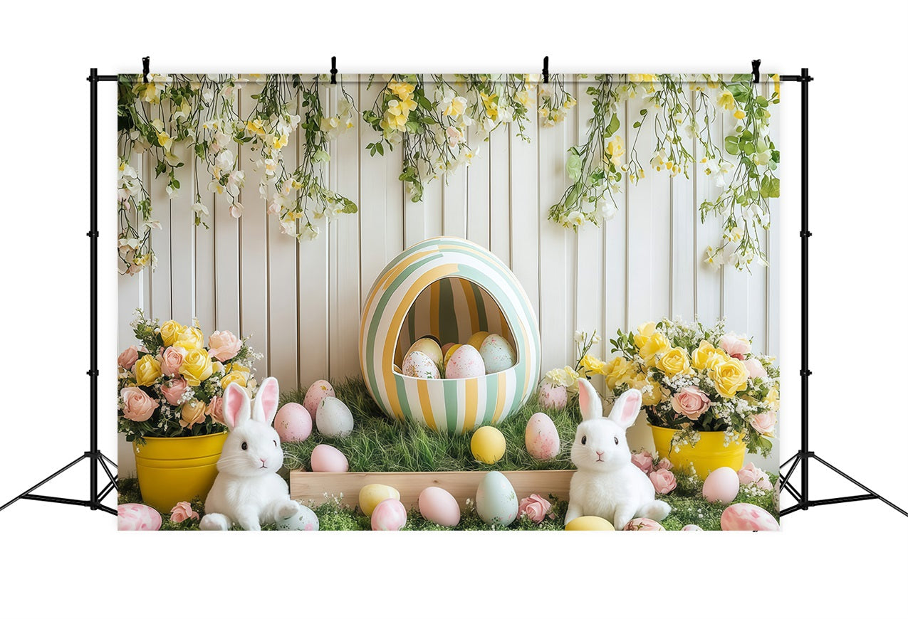 Easter Bunny Backdrop Floral Bunny Egg Celebration Backdrop UK CJJ-168