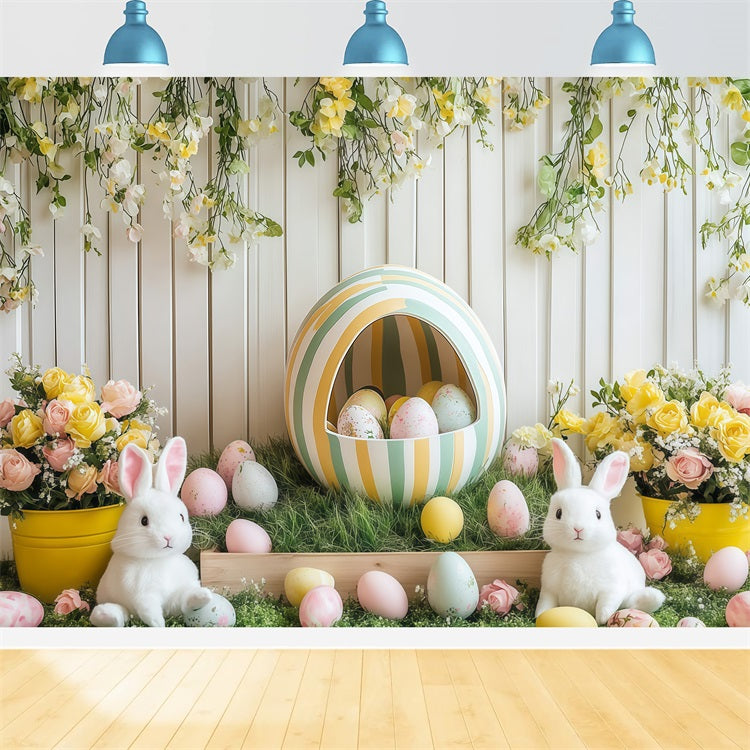Easter Bunny Backdrop Floral Bunny Egg Celebration Backdrop UK CJJ-168