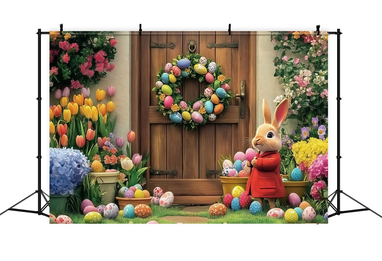 Easter Bunny Photo Backdrop Blooming Door Bunny Backdrop UK CJJ-170