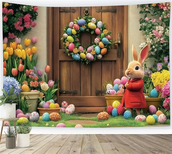 Easter Bunny Photo Backdrop Blooming Door Bunny Backdrop UK CJJ-170