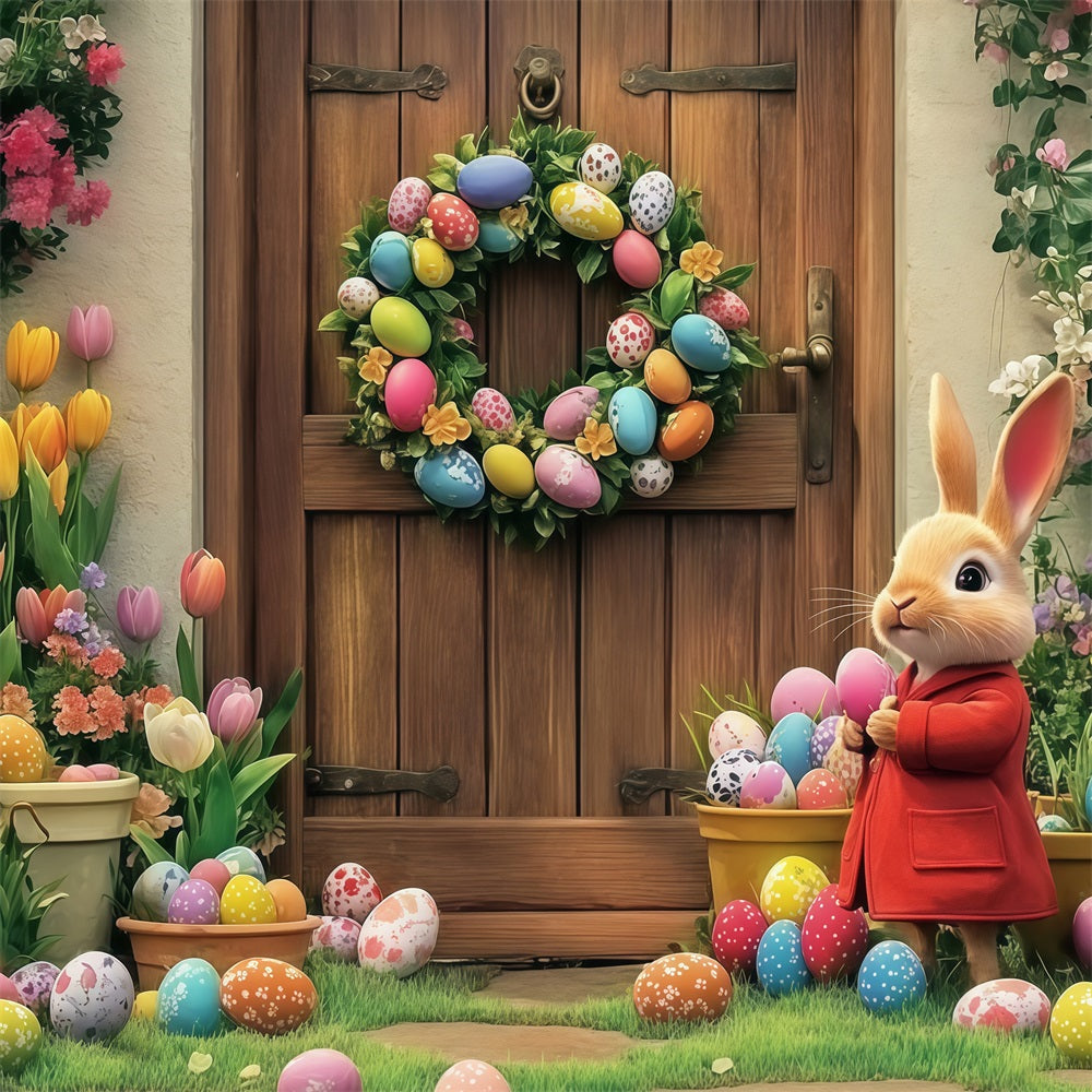 Easter Bunny Photo Backdrop Blooming Door Bunny Backdrop UK CJJ-170