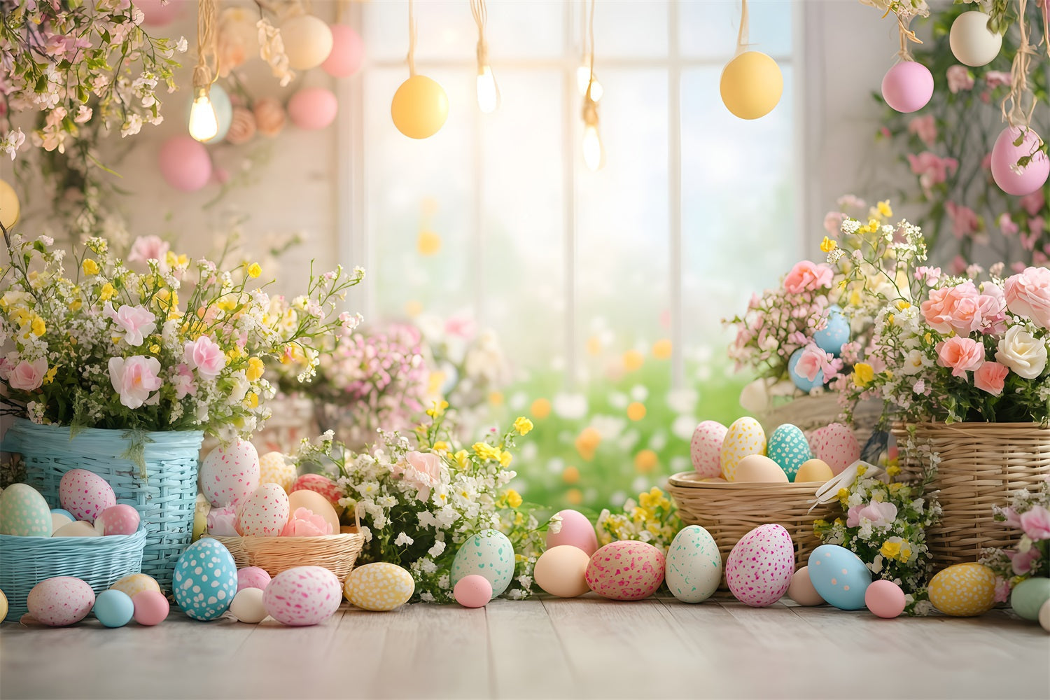 Easter Picture Backdrops Egg Floral Window Backdrop UK CJJ-171