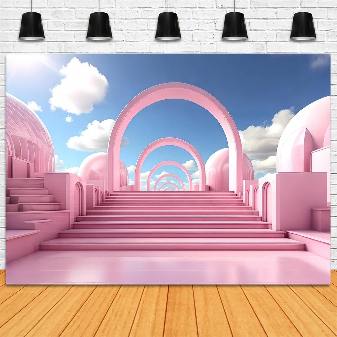 Fashion Doll Backdrop Photo Backdrop Dreamy Pastel Arches Stairway Backdrop UK CJJ2-101