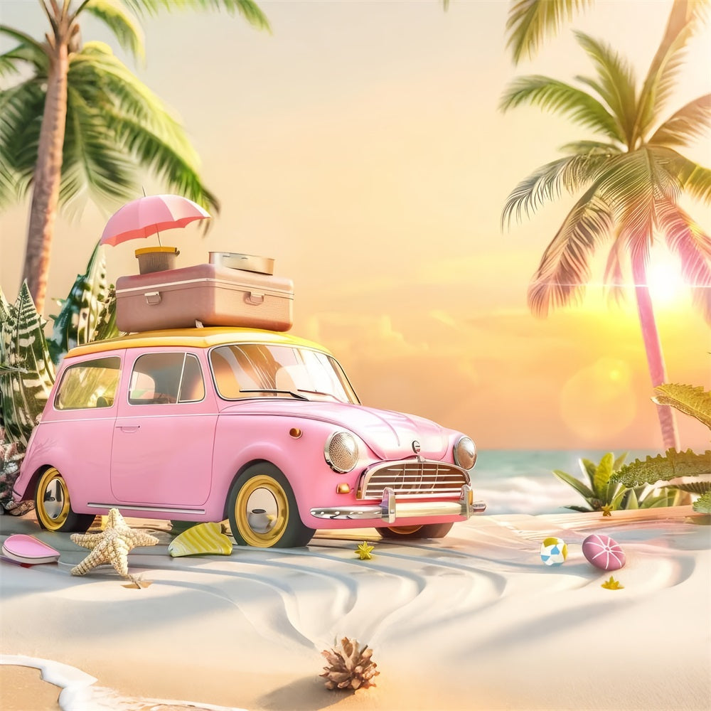 Backdrop Pink Girl Retro Car Pink Beach Backdrop UK CJJ2-102