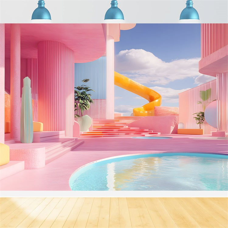 Pink Girl Land Backdrop Pink Fantasy Water Park Villa Backdrop UK CJJ2-112