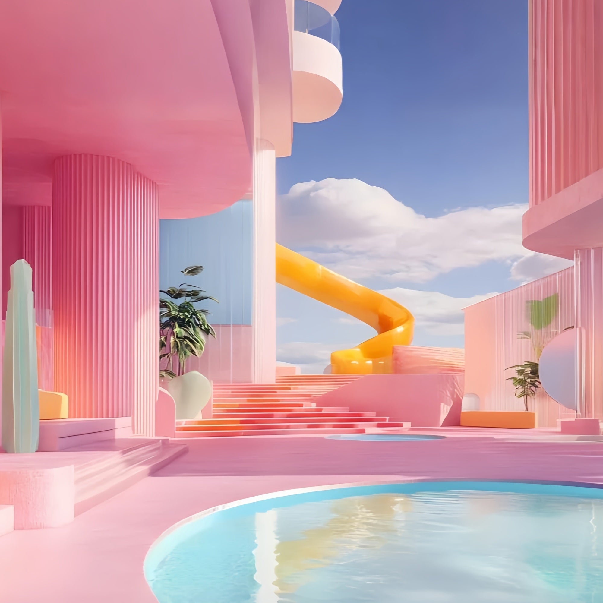 Pink Girl Land Backdrop Pink Fantasy Water Park Villa Backdrop UK CJJ2-112