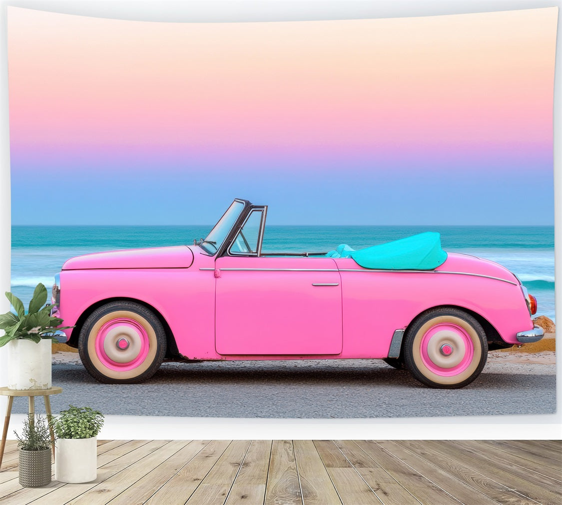 Pink Girl Backdrops Backdrop Seaside Classic Car Sunset Backdrop UK CJJ2-114