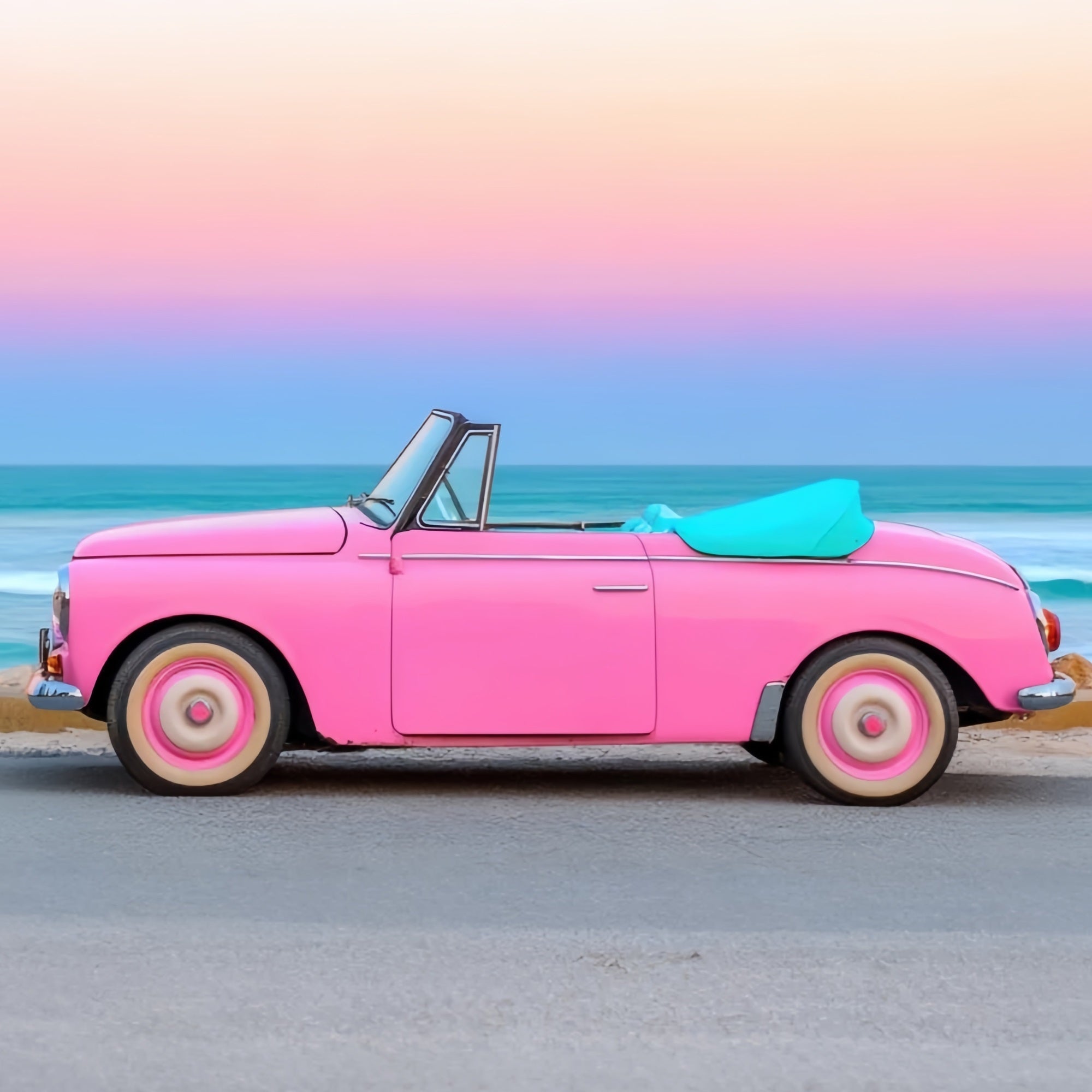 Pink Girl Backdrops Backdrop Seaside Classic Car Sunset Backdrop UK CJJ2-114
