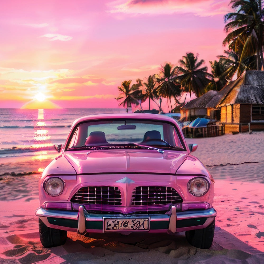 Pink Girl Backdrop Backdrop Design Sunset Seaside Car Backdrop UK CJJ2-115