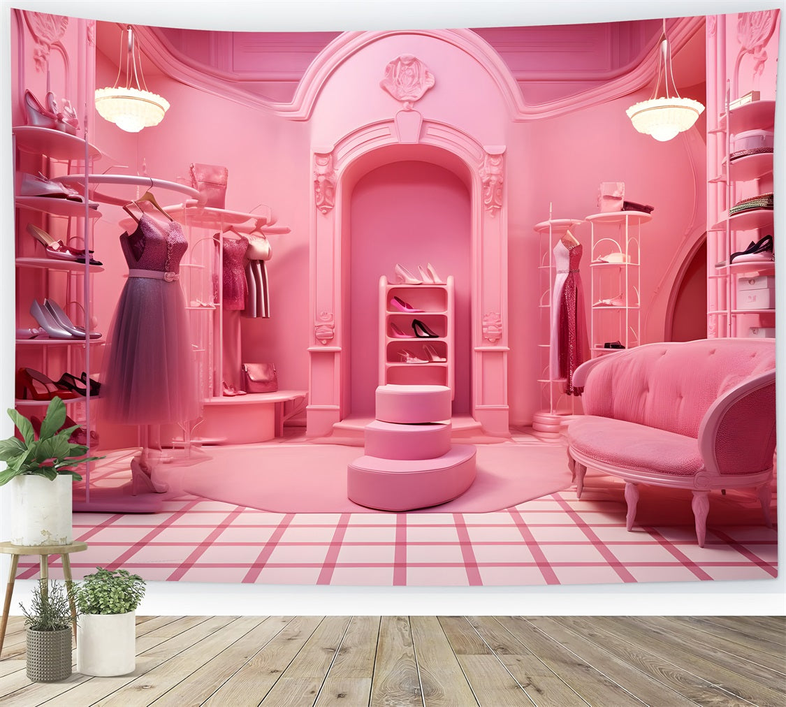 Fashion Doll Backdrop European Pink Fashion Store Backdrop UK CJJ2-82