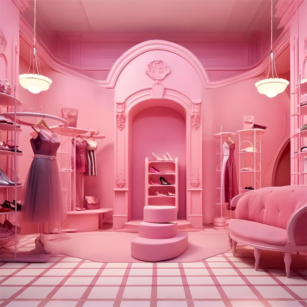 Fashion Doll Backdrop European Pink Fashion Store Backdrop UK CJJ2-82