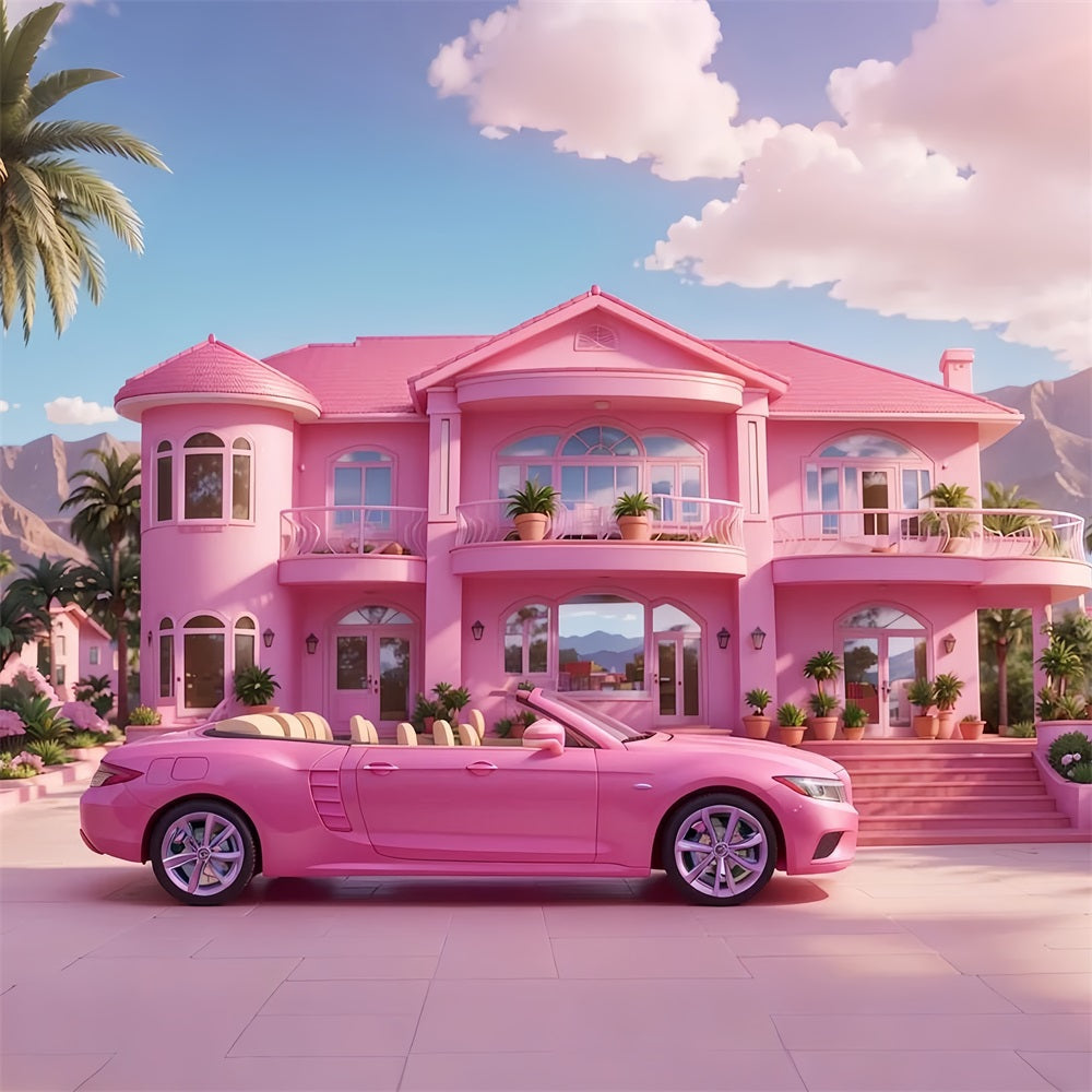 Pink Girl Backdrop House Backdrop Pink Mansion Car Backdrop UK CJJ2-83