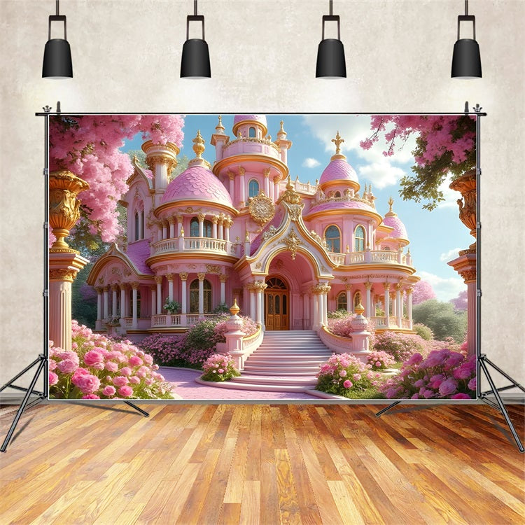 Fashion Doll Backdrop Pink Fairytale Castle Backdrop UK CJJ2-87