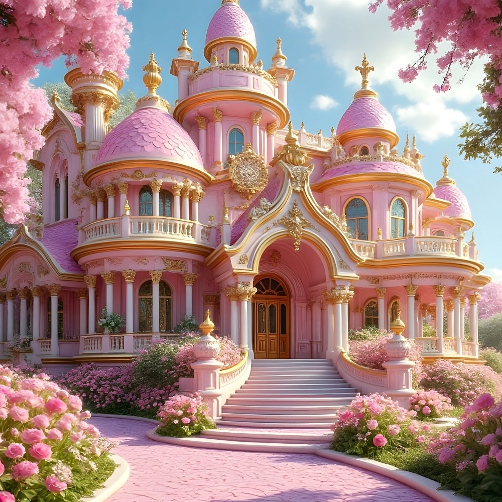 Fashion Doll Backdrop Pink Fairytale Castle Backdrop UK CJJ2-87