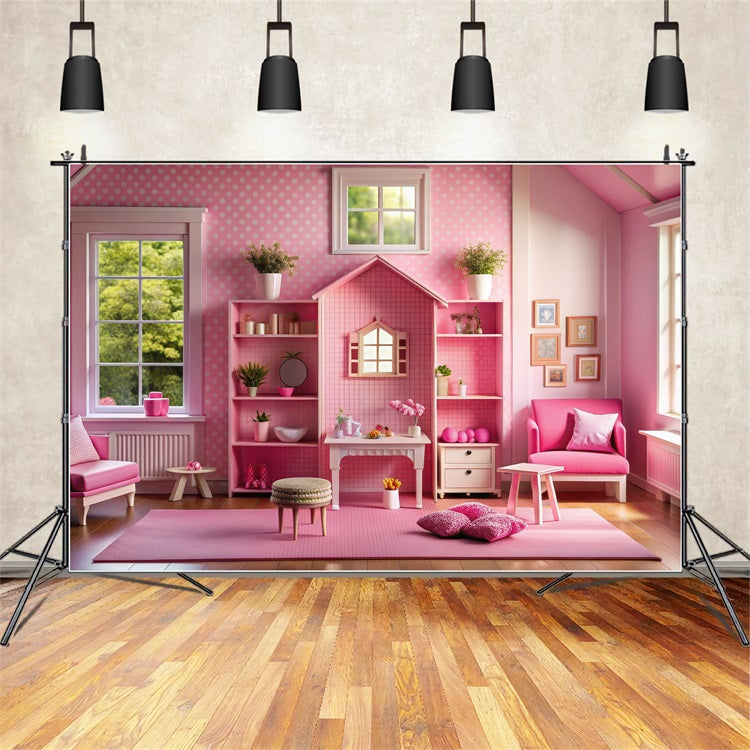 Fashion Doll Backdrop Backdrops Pink Dollhouse Room Backdrop UK CJJ2-91