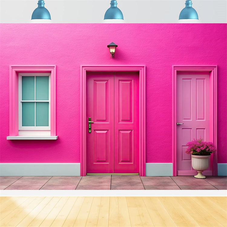 Fashion Doll Backdrop Photo Backdrop Chic Pink House Entrance Backdrop UK CJJ2-92