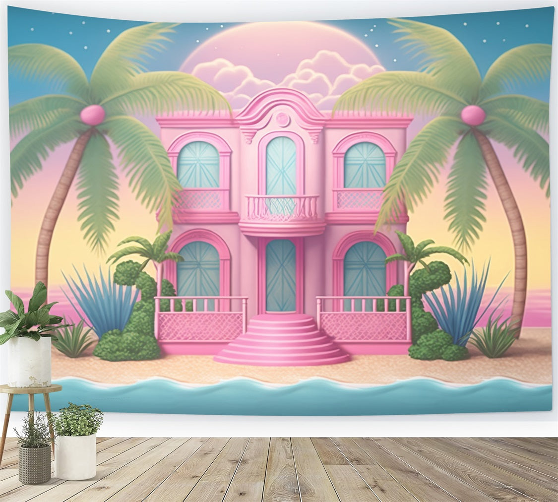 Fashion Doll Backdrop Backdrop Palm Paradise Beach Mansion Backdrop UK CJJ2-98