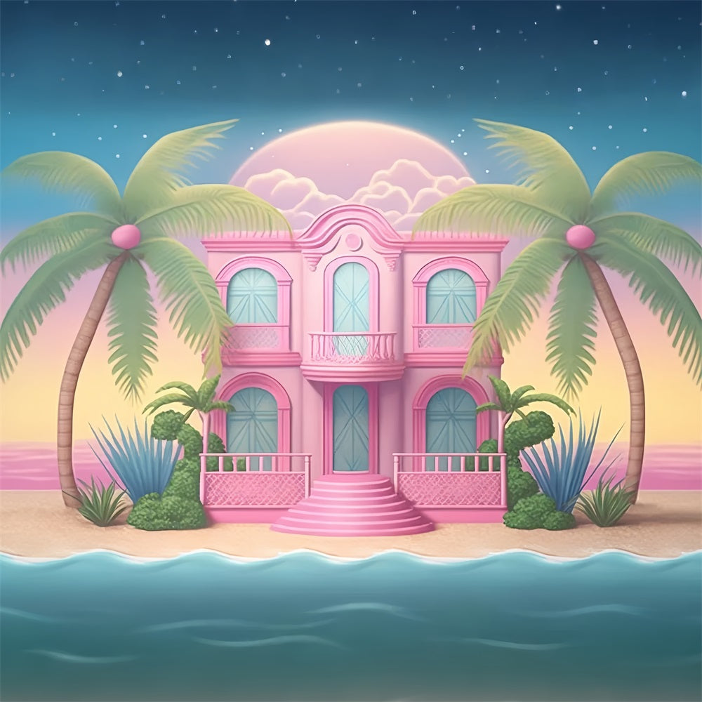 Fashion Doll Backdrop Backdrop Palm Paradise Beach Mansion Backdrop UK CJJ2-98