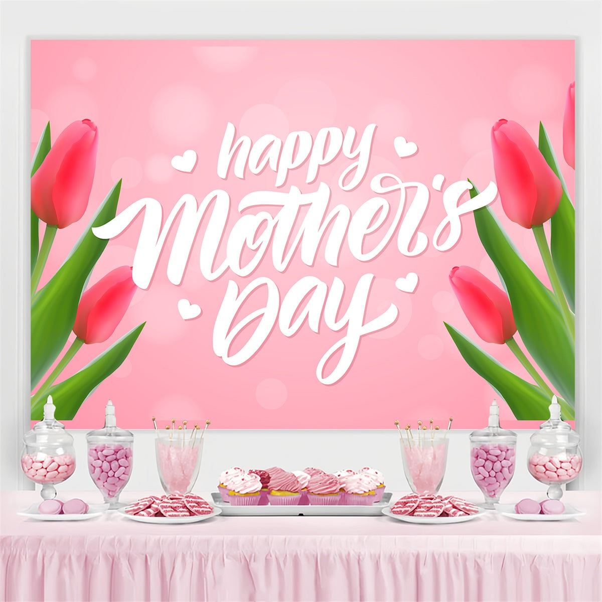 Mothers Day Backdrop Elegant Red Tulip Personalized Backdrop UK CJJ3-100