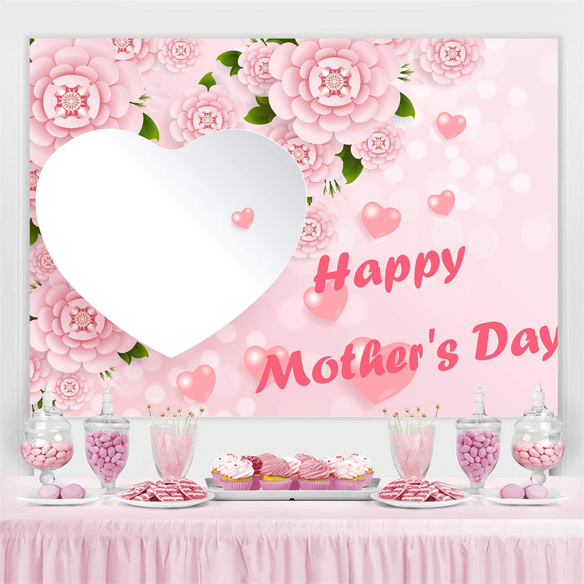 Mothers Day Backdrop Romantic Floral Heart Customized Backdrop UK CJJ3-107