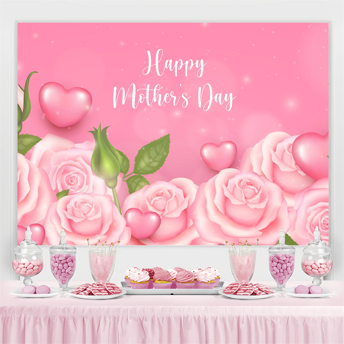 Happy Mother's Day Backdrop Warm Heart Pink Rose Custom Backdrop UK CJJ3-113