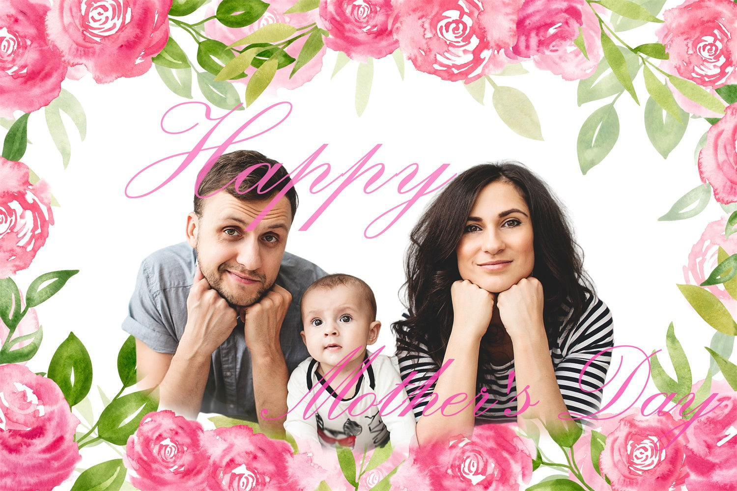 Mothers Day Backdrop Watercolor Pink Rose Personalized Backdrop UK CJJ3-117