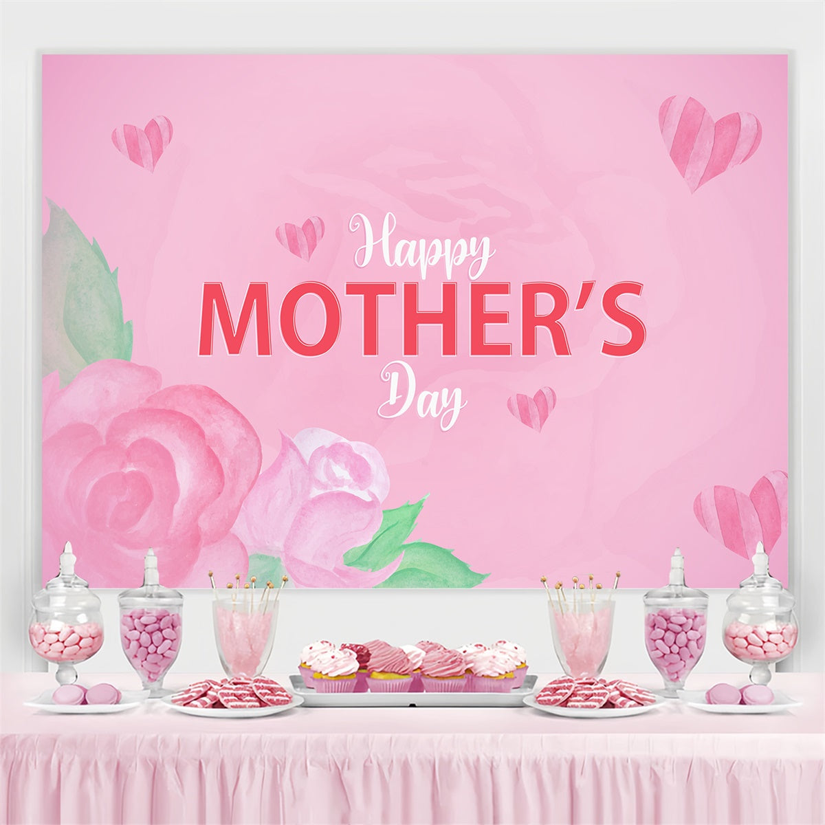 Happy Mother's Day Backdrop Elegant Pink Rose Custom Backdrop UK CJJ3-119